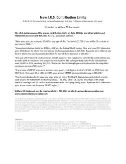 2020 IRA Contribution Limits